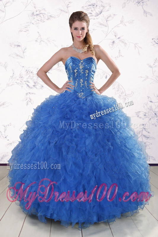 Pretty Royal Blue 2016 Quinceanera Dresses with Appliques and Ruffles