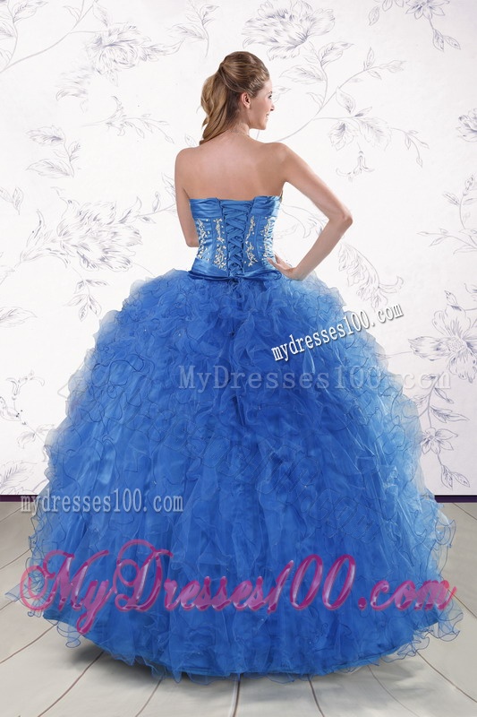 Pretty Royal Blue 2016 Quinceanera Dresses with Appliques and Ruffles