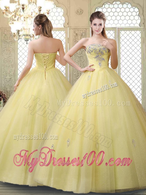 Romantic Strapless Quinceanera Gowns with Appliques and Beading for Fall