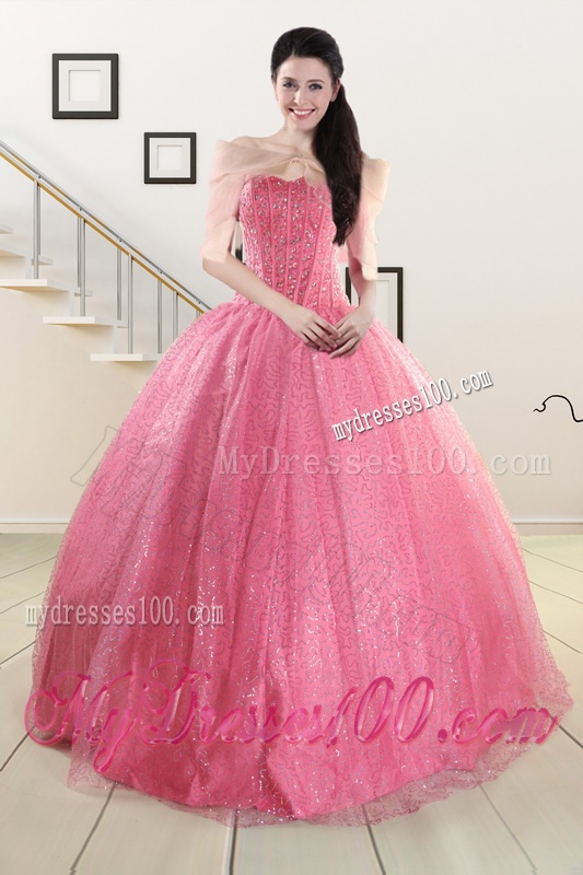 Simple Sweetheart Sequins Quinceanera Dress in Rose Pink For 2016