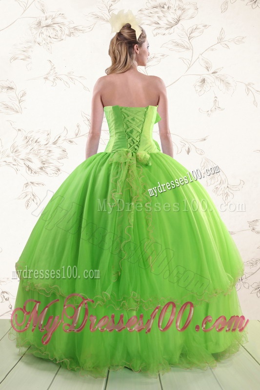 Spring Green 2016 Sweetheart Quinceanera Dresses with Beading and Bowknot