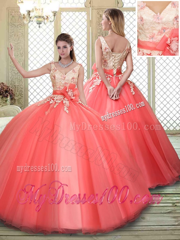 Spring Straps Quinceanera Dresses with Appliques and Hand Made Flowers