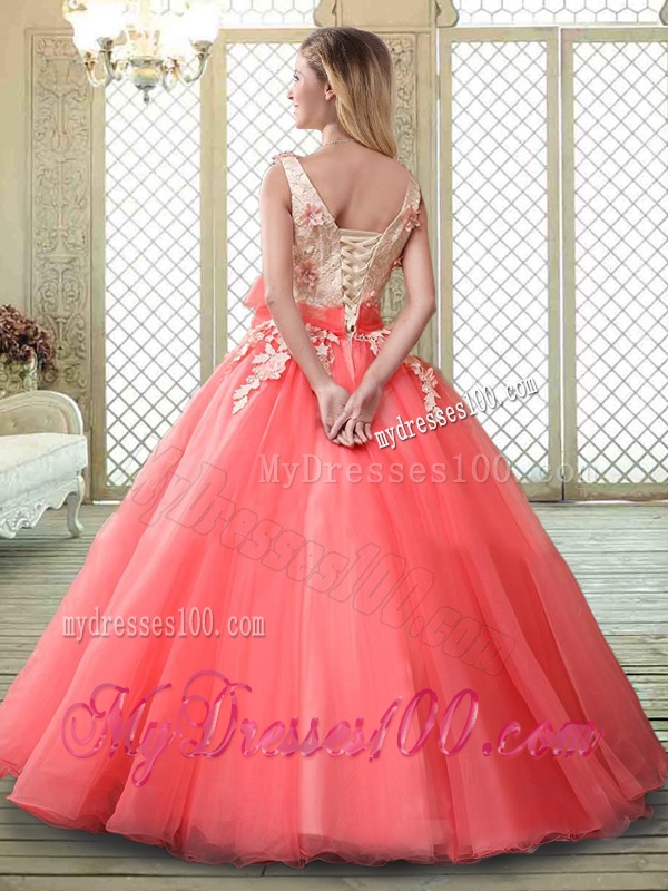 Spring Straps Quinceanera Dresses with Appliques and Hand Made Flowers