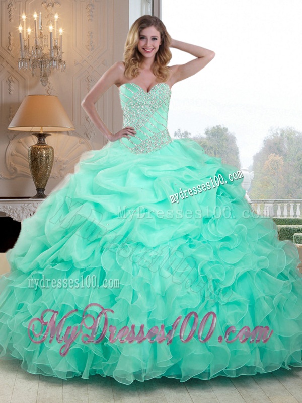 Summer Pretty Beaded and Ruffles Quinceanera Dresses in Apple Green