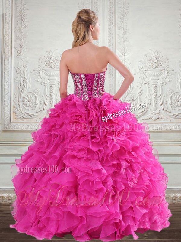 Sweetheart Hot Pink 2016 Quinceanera Gown with Beading and Ruffles