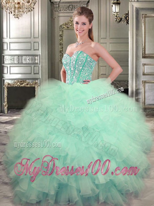 Visible Boning Beaded Bodice and Ruffled Quinceanera Dress in Watermelon Red