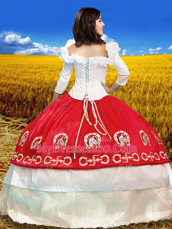 New Arrival Floor Length Ball Gowns 3 4 Length Sleeve Red Quince Ball Gowns Lace Up
