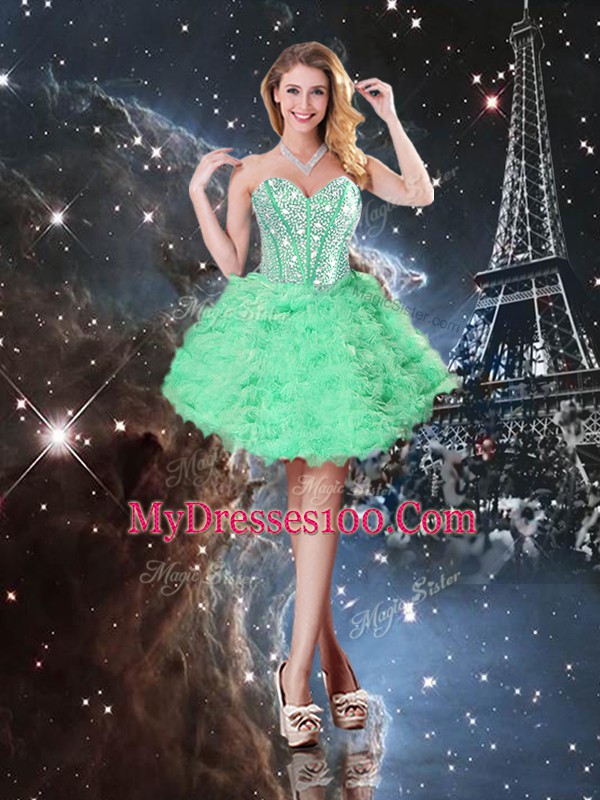 Apple Green Organza Lace Up Sweetheart Sleeveless Floor Length Quinceanera Gown Beading and Ruffled Layers