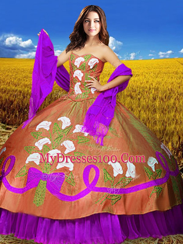 Sweetheart Sleeveless Taffeta Ball Gown Prom Dress Embroidery Lace Up