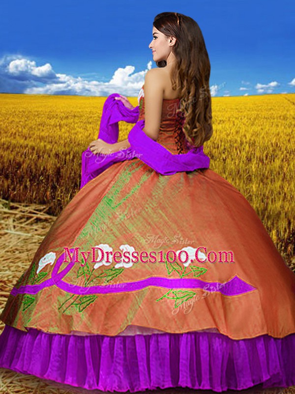 Sweetheart Sleeveless Taffeta Ball Gown Prom Dress Embroidery Lace Up