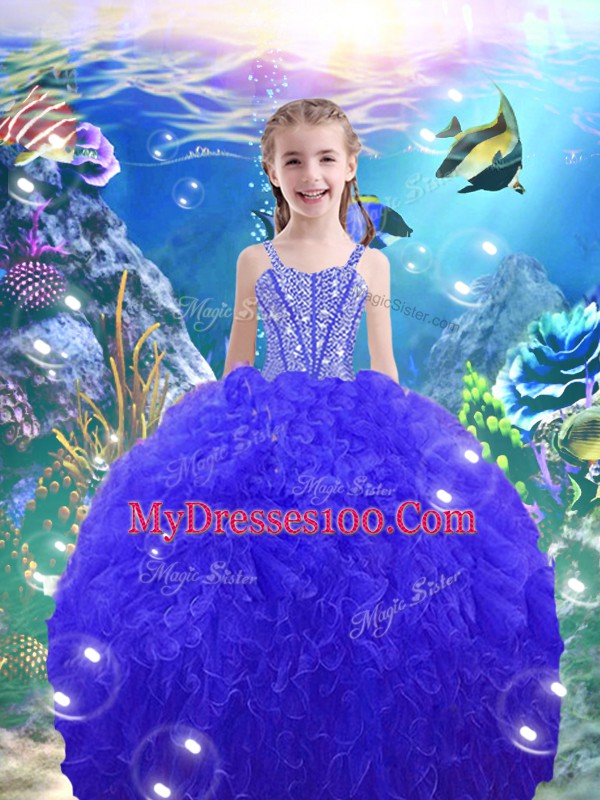 Royal Blue Organza Lace Up Sweet 16 Dress Sleeveless Floor Length Beading and Ruffles