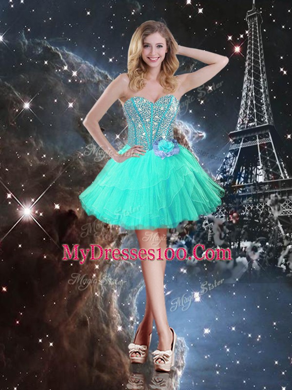 Organza Sweetheart Sleeveless Lace Up Ruffled Layers and Sequins Sweet 16 Quinceanera Dress in Turquoise
