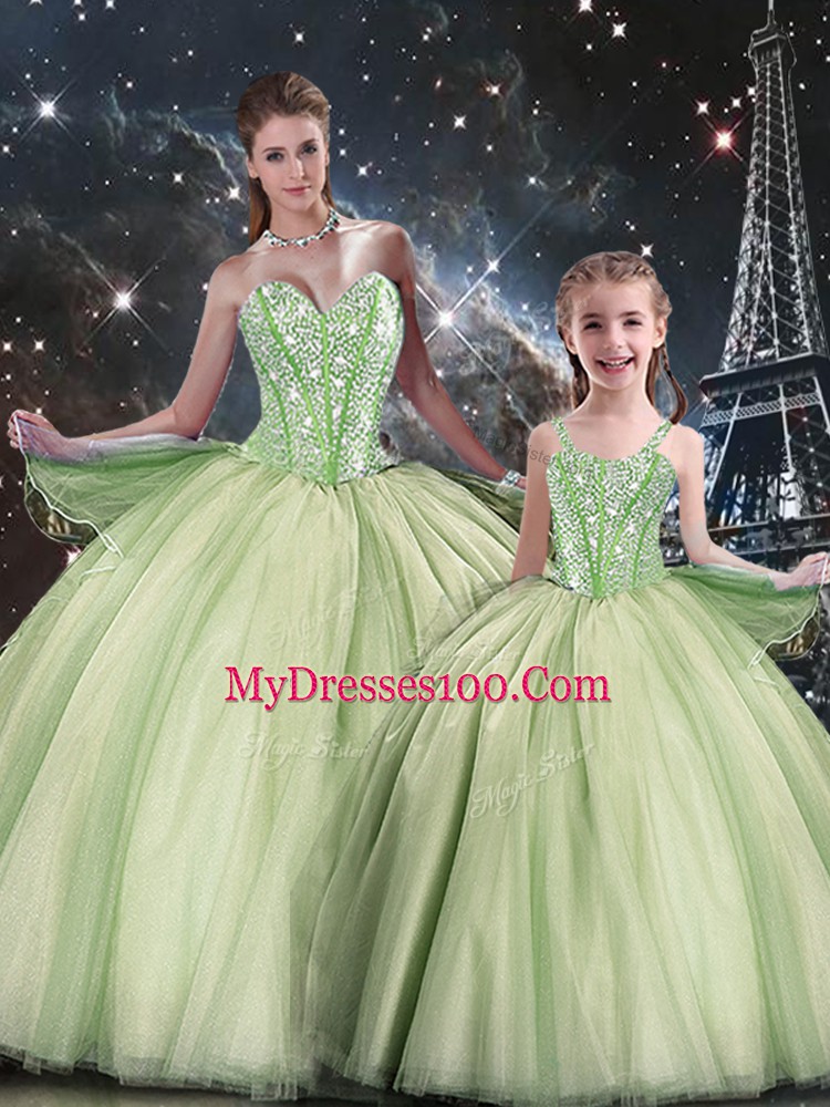 Sleeveless Lace Up Floor Length Beading 15 Quinceanera Dress