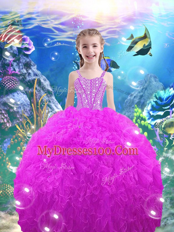 Sweetheart Sleeveless Lace Up Vestidos de Quinceanera Fuchsia Organza