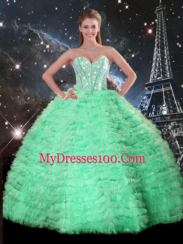 Sweetheart Sleeveless Lace Up Quinceanera Dress Turquoise Tulle