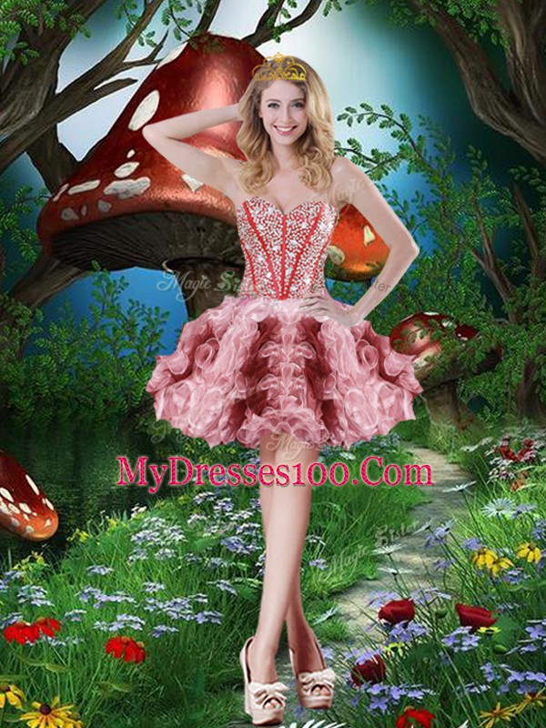 Ideal Sweetheart Sleeveless Sweet 16 Quinceanera Dress Floor Length Beading and Ruffles and Ruffled Layers Multi-color Organza
