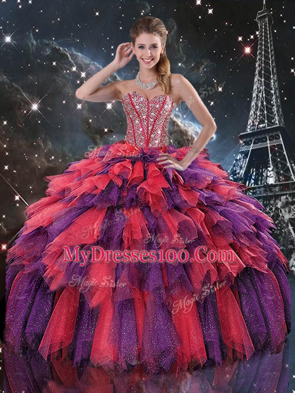 New Style Floor Length Multi-color Sweet 16 Dresses Sweetheart Sleeveless Lace Up
