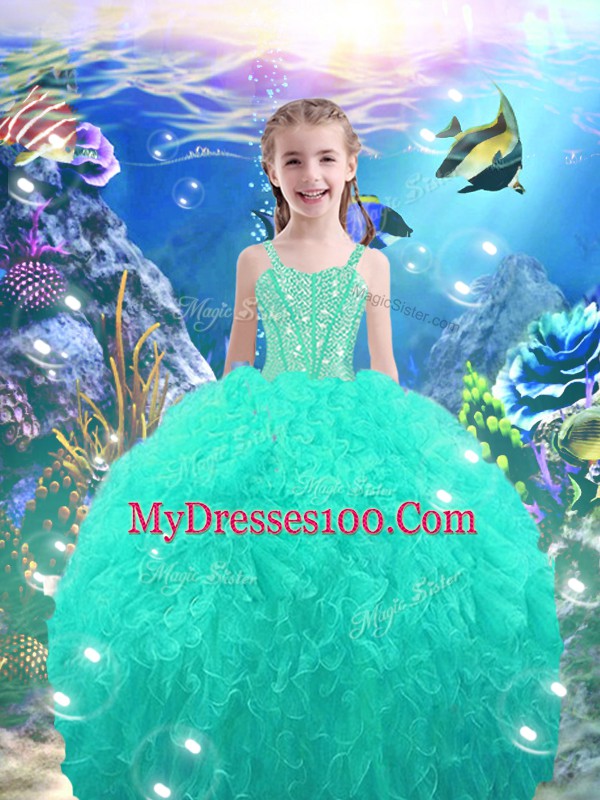 Trendy Sleeveless Lace Up Floor Length Beading Kids Pageant Dress