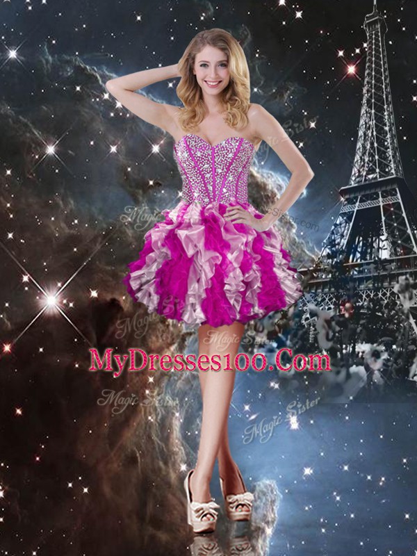 Organza Sweetheart Sleeveless Lace Up Beading and Ruffles Sweet 16 Dresses in Multi-color