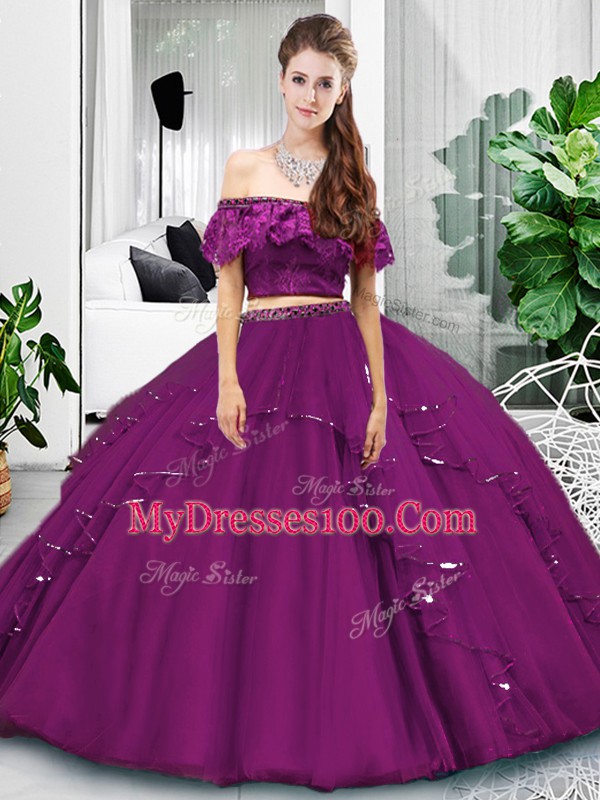 Exceptional Eggplant Purple Sleeveless Lace and Ruffles Floor Length Vestidos de Quinceanera