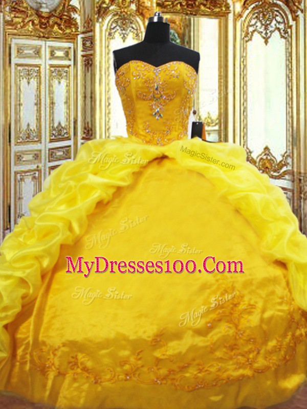 Beautiful Sweetheart Sleeveless Taffeta 15 Quinceanera Dress Beading and Embroidery and Pick Ups Brush Train Lace Up
