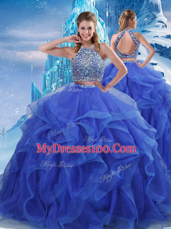 Sophisticated Organza Sleeveless Floor Length 15th Birthday Dress and Beading and Ruffles
