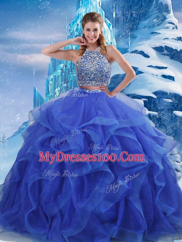 Sophisticated Organza Sleeveless Floor Length 15th Birthday Dress and Beading and Ruffles