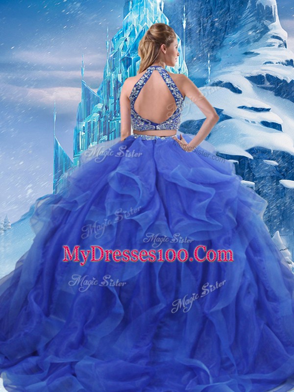 Sophisticated Organza Sleeveless Floor Length 15th Birthday Dress and Beading and Ruffles