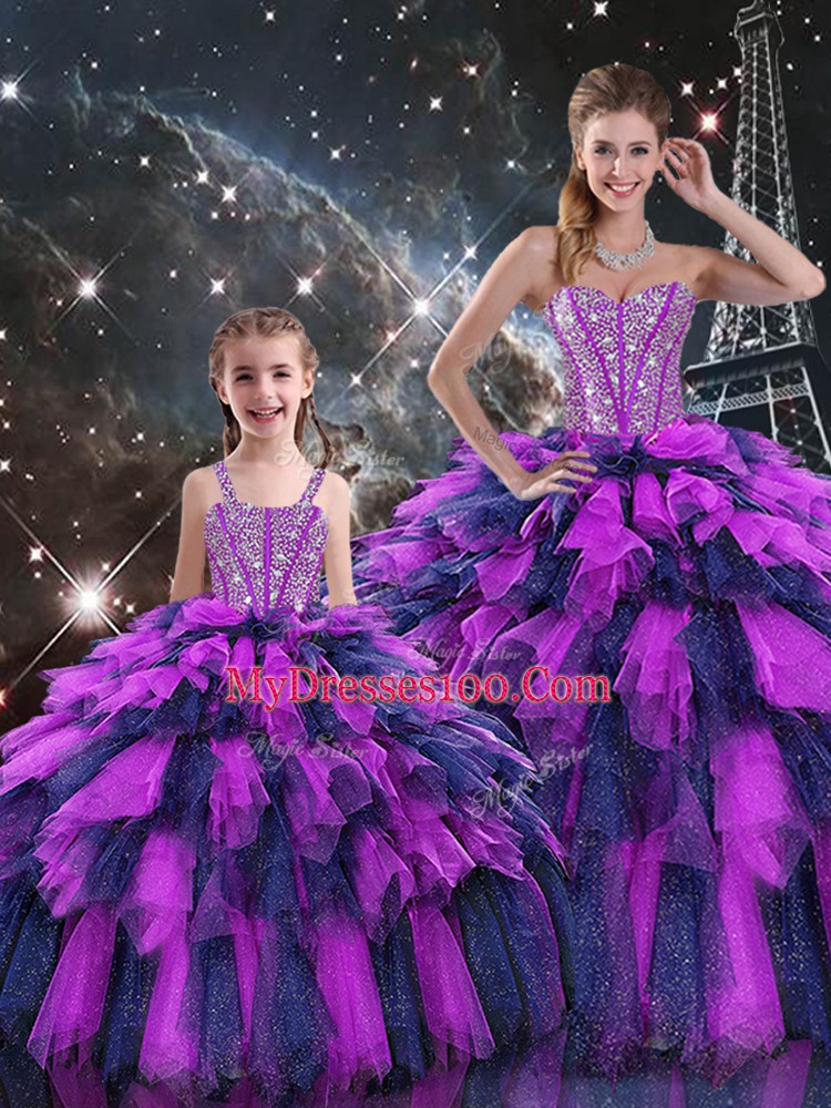 Hot Sale Sweetheart Sleeveless Organza Quinceanera Dresses Beading and Ruffles and Ruffled Layers Lace Up
