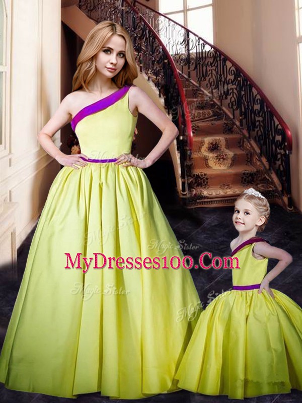 Yellow Prom and Party with Ruching One Shoulder Sleeveless Lace Up