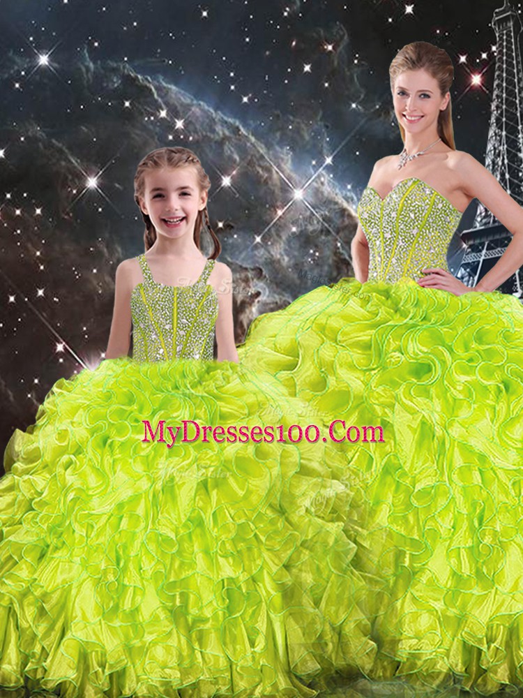 Sweetheart Sleeveless Lace Up Quinceanera Dress Yellow Green Organza