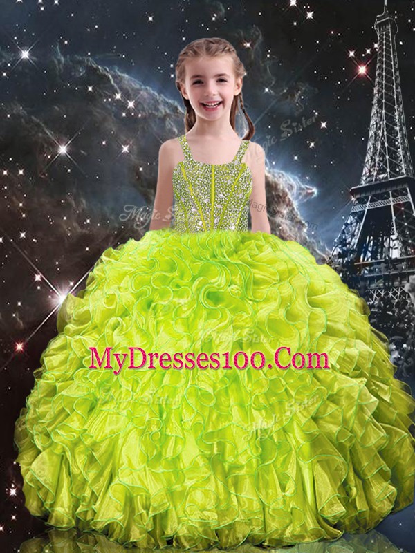Sweetheart Sleeveless Lace Up Quinceanera Dress Yellow Green Organza