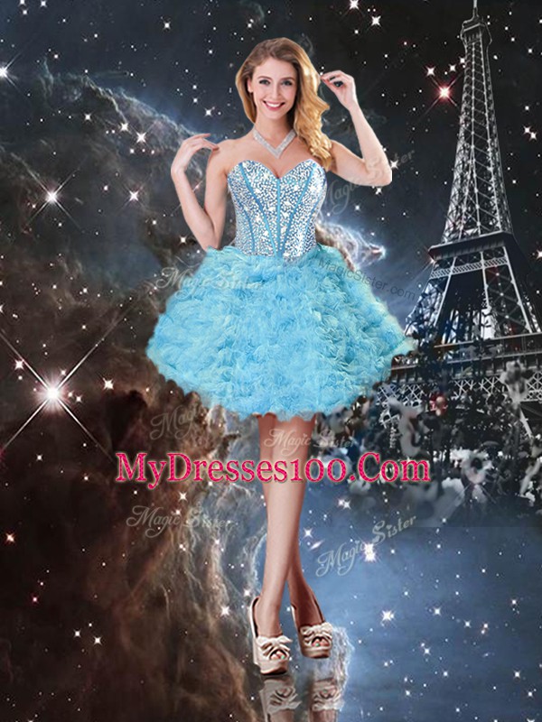 Fine Aqua Blue Tulle Lace Up Sweetheart Sleeveless Floor Length Quinceanera Dresses Beading and Ruffled Layers