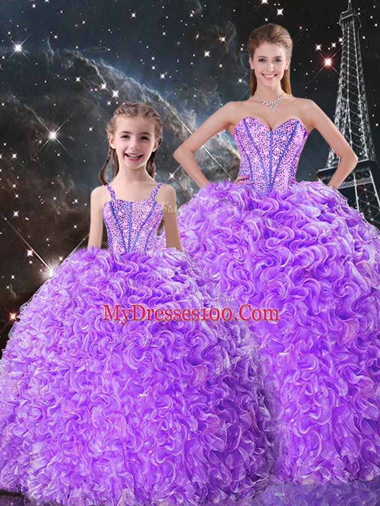 Classical Lavender Ball Gowns Beading and Ruffles Quinceanera Dresses Lace Up Organza Sleeveless Floor Length
