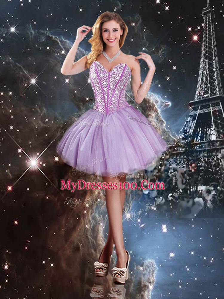 Lavender Sleeveless Floor Length Beading Lace Up 15th Birthday Dress