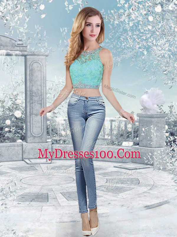 Aqua Blue Sleeveless Tulle Clasp Handle Vestidos de Quinceanera for Military Ball and Sweet 16 and Quinceanera