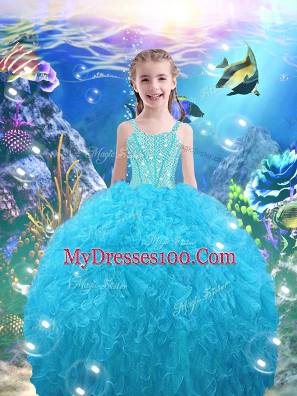 Amazing Baby Blue Sweetheart Neckline Beading and Ruffles Quinceanera Gowns Sleeveless Lace Up