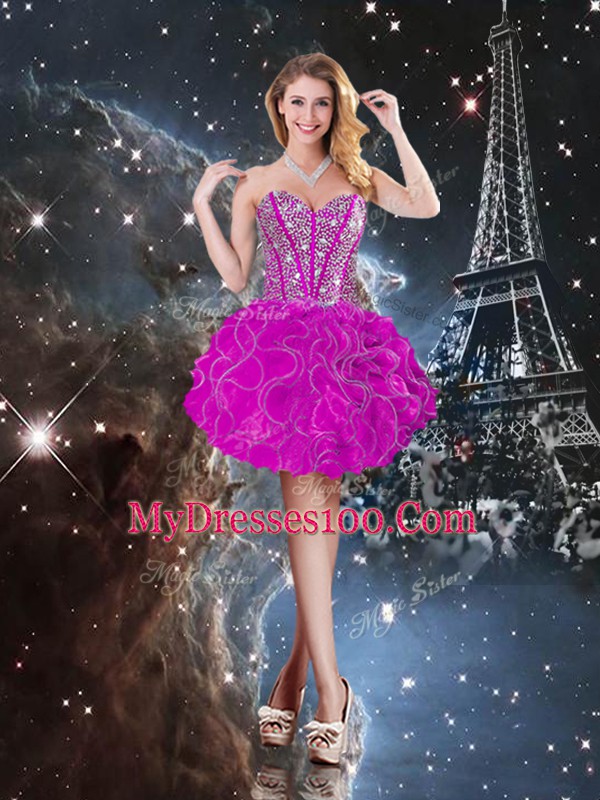 Ball Gowns Quinceanera Dresses Fuchsia Sweetheart Organza Sleeveless Floor Length Lace Up