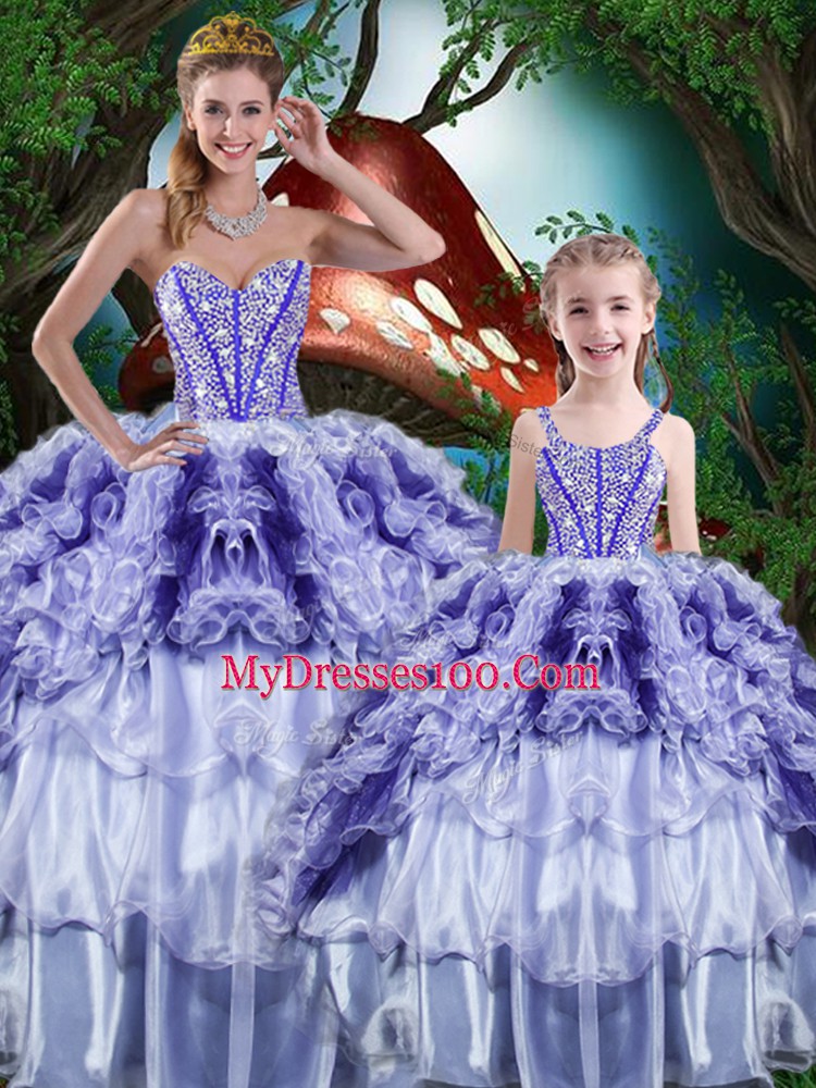 New Arrival Sleeveless Beading and Ruffles and Ruffled Layers Lace Up Quinceanera Dress