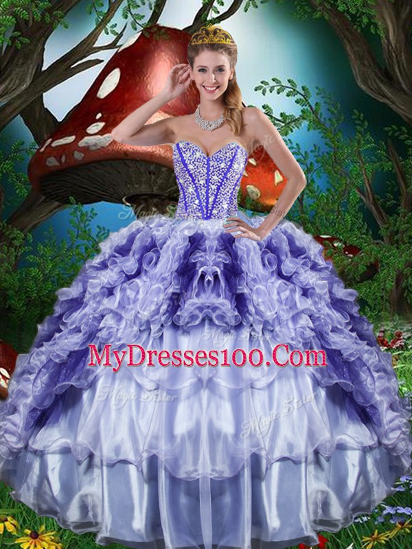 New Arrival Sleeveless Beading and Ruffles and Ruffled Layers Lace Up Quinceanera Dress