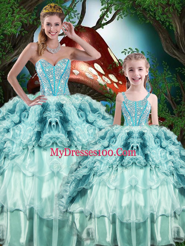 Elegant Floor Length Multi-color Sweet 16 Dresses Organza Sleeveless Beading and Ruffles