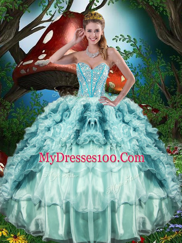 Elegant Floor Length Multi-color Sweet 16 Dresses Organza Sleeveless Beading and Ruffles