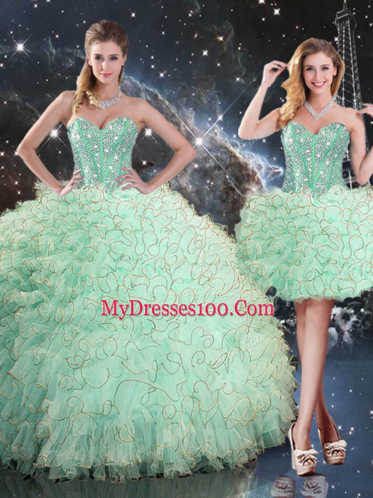 Inexpensive Floor Length Apple Green Quince Ball Gowns Sweetheart Sleeveless Lace Up