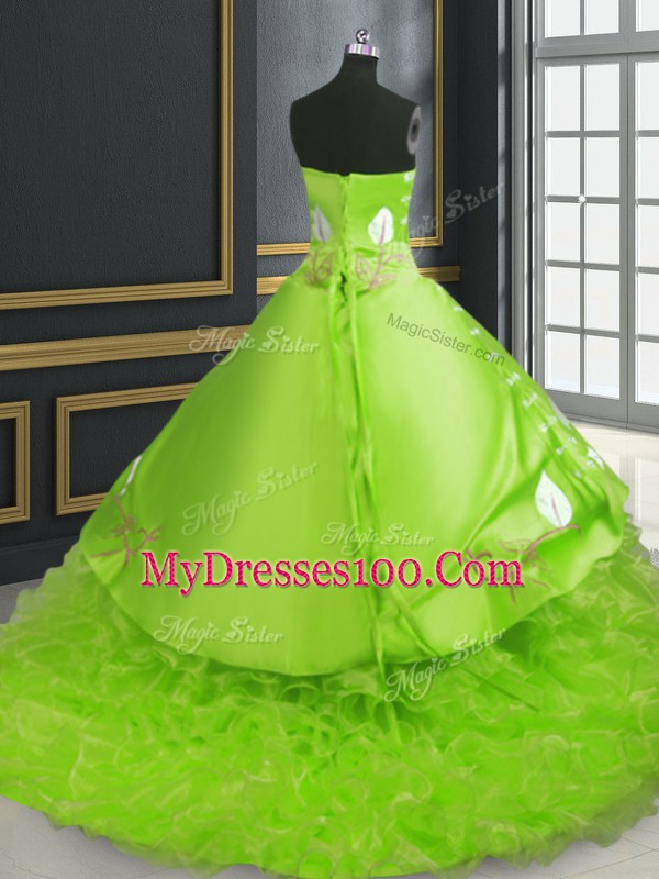 Ball Gowns Organza Sweetheart Sleeveless Embroidery Lace Up Quinceanera Gowns Brush Train