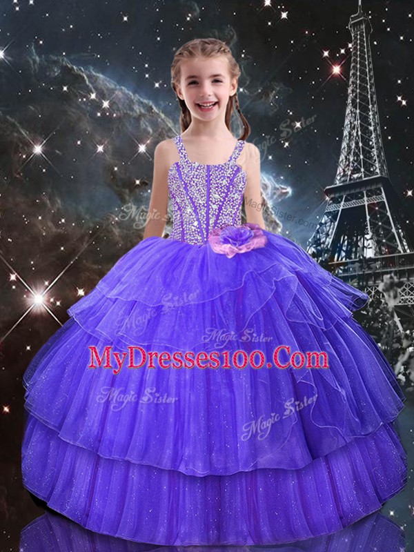 Superior Sweetheart Sleeveless Quinceanera Dress Floor Length Ruffled Layers and Sequins Purple Organza and Tulle