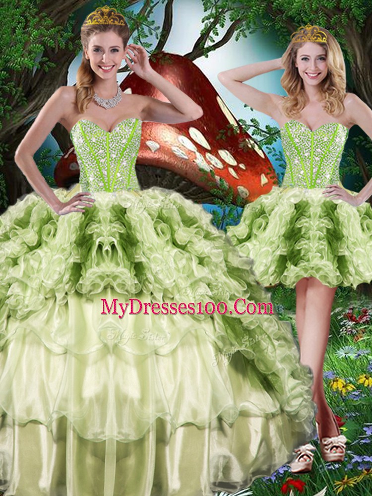 Vintage Multi-color Lace Up Sweetheart Beading and Ruffles and Ruffled Layers Sweet 16 Dress Organza Sleeveless