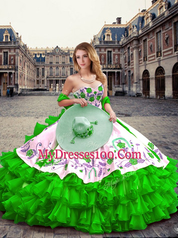 Chic Sleeveless Lace Up Floor Length Embroidery and Ruffled Layers Quinceanera Dresses