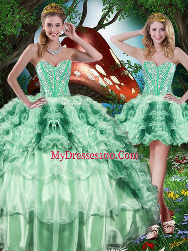 Multi-color Sweetheart Lace Up Beading and Ruffles Sweet 16 Dress Sleeveless