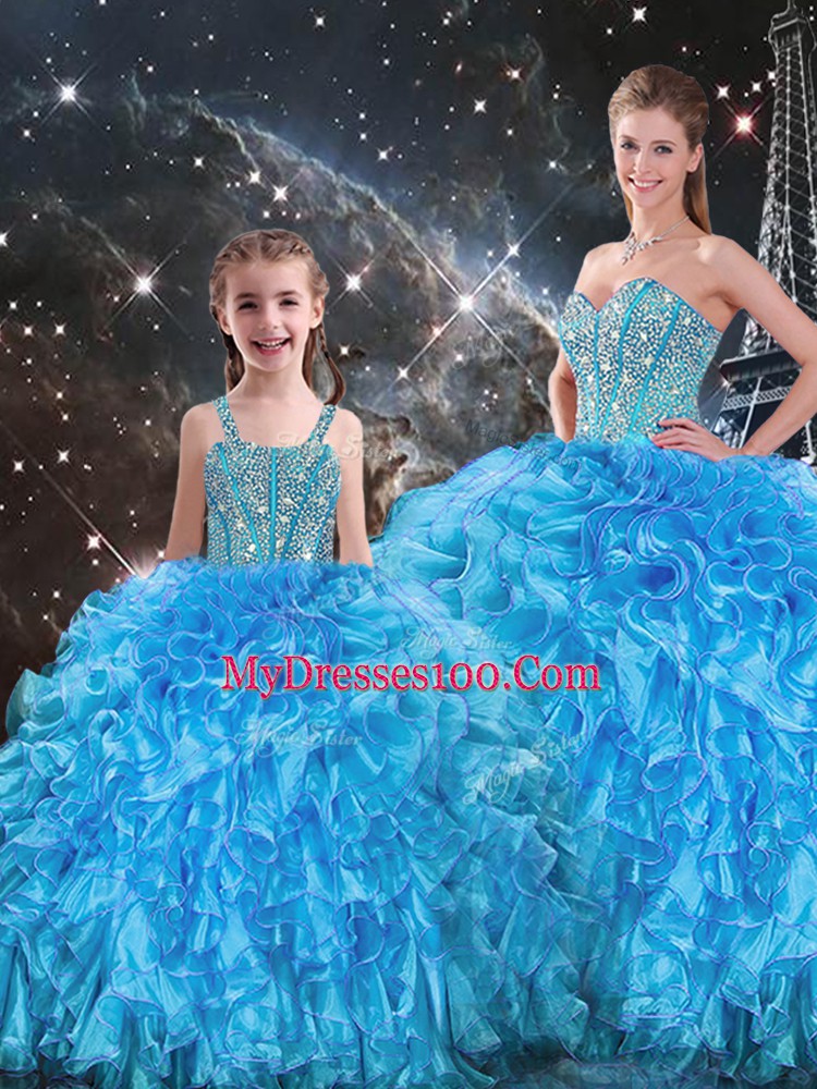 New Arrival Sweetheart Sleeveless Organza Quinceanera Dresses Beading and Ruffles Lace Up