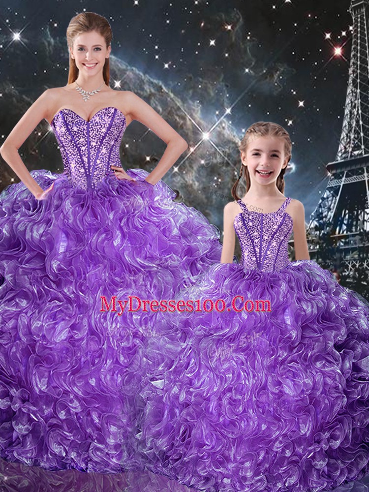Dramatic Eggplant Purple Sweetheart Lace Up Beading and Ruffles Quinceanera Dresses Sleeveless